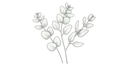 Grey pencil drawing of eucalyptus branches
