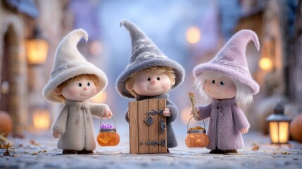 Halloween celebration enchanted village digital art whimsical setting playful perspective mischief and magic