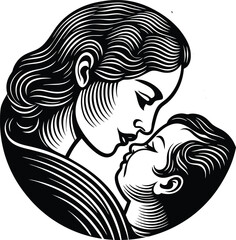 Mother and Child Silhouette Art