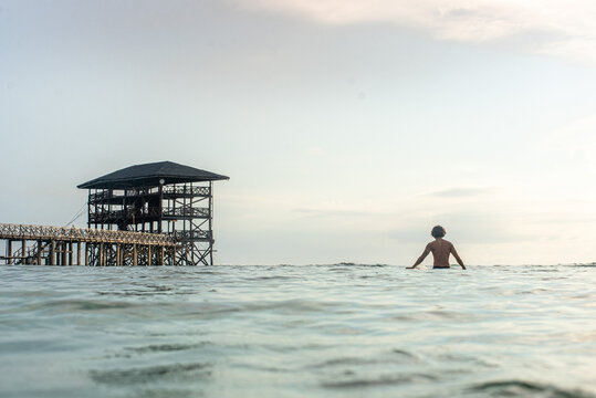 Sunsets and Sunrises Cloud 9 Tower in Siargao Island, The Philippines.