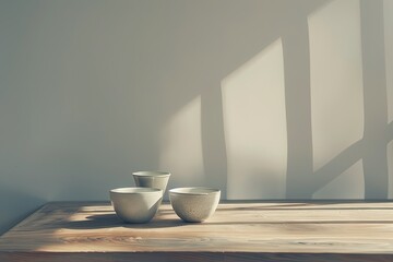 Vibrant Color Visual of a Table with Cups and a Bowl on it