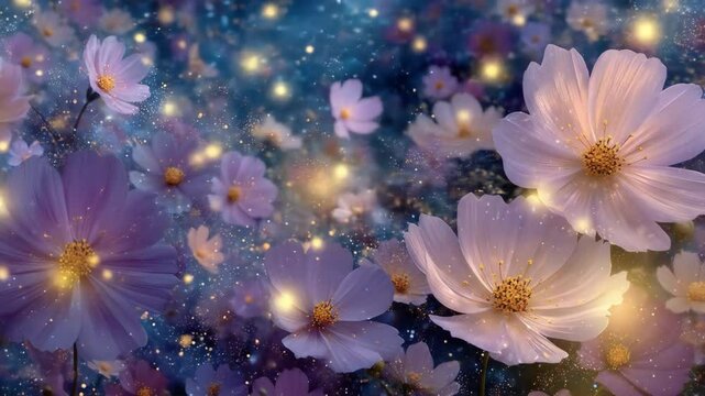 Magical Cosmos Flowers at Night.