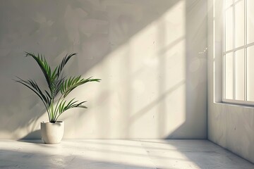 Ultra Hd Picture of Elegant Empty Room with Sunlight and Potted Plant