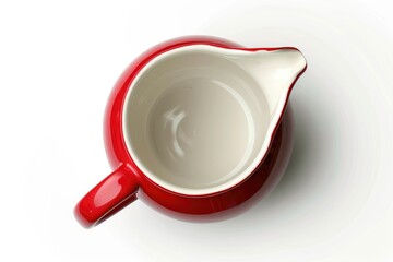 Detailed Color Image of Jug Pitcher Red and White Top View Isolated on White Background