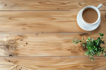 High Quality Image of Light Wooden Table Top with Items