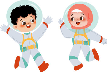 boy and girl with astronout suite