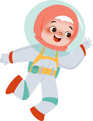 cartoon character of muslim girl astronout