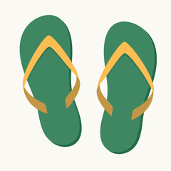 Green flip-flop. Slippers with y-shaped strap. Beach accessories. Vector element for design.