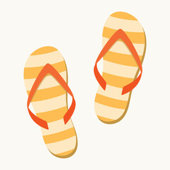 Orange striped flip flops with y-shaped strap. Isolated element for design. Summer, vacation, rest concept.