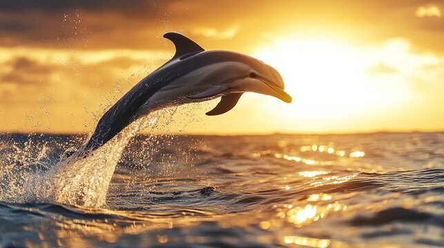 dolphin jumping into the sunset