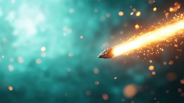 A fiery projectile streaks across a teal and aqua backdrop