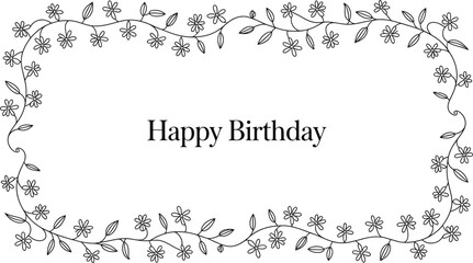 Happy birthday message with floral border on a light background card