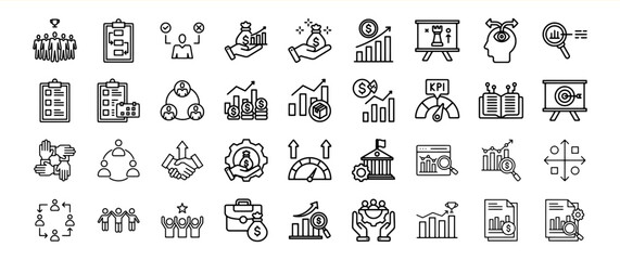 Black and White Business Strategy Icon Collection icons