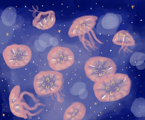 seamless pattern with moon and stars