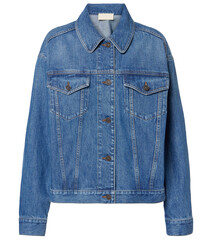 Stylish denim jacket front view isolated on white background, women's denim jacket for women