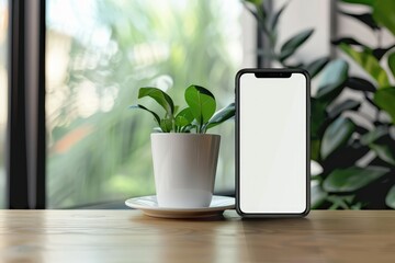 Vibrant Image of Office Desktop with Mobile Phone