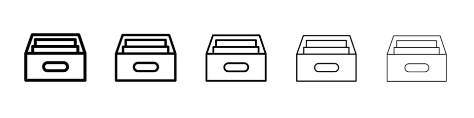 Archival box with documents icon black and white vector sign