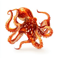 Vibrant Octopus with Striking Tentacles and Unique Features in Bright Colors on a White Background