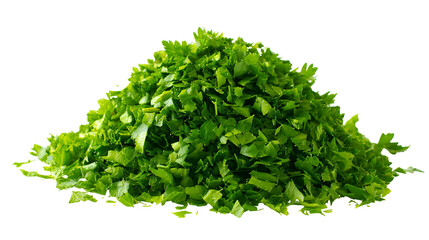 Obraz premium Fresh Chopped Parsley Pile Isolated on Black Background,