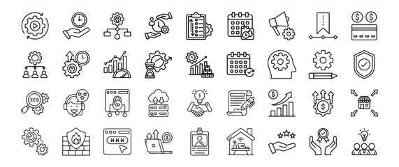 Black Line Icons Bundle 99 Business Management Workflow Collection