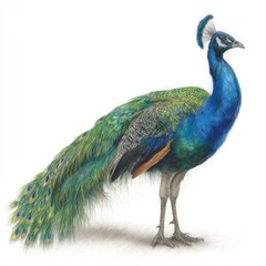 Naklejka premium Vibrant and Colorful Peacock with Exquisite Feathers Highlighting Natural Beauty and Grace in a Minimalist Setting