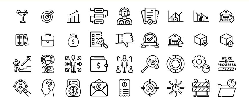 Black Line Icons Business Finance Marketing Collection