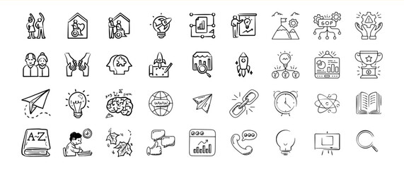Collection of Black and White Doodle Icons Business Strategy Ideas