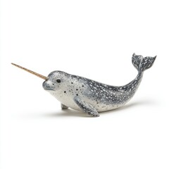 Fototapeta premium Realistic model of a narwhal with distinct tusk and speckled body, ideal for educational and decorative purposes