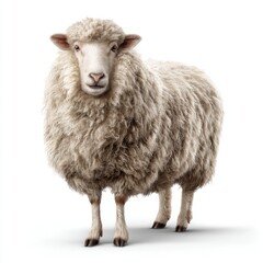 Fluffy White Sheep Standing Proudly in a Bright Pasture with Lush Green Grass and Blue Sky in the Background