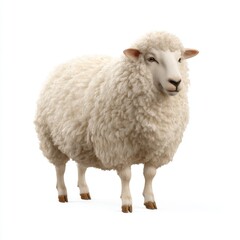 Fluffy White Sheep Standing Gracefully in an Isolated Bright Environment with Soft Lighting and Clear Background