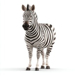 Majestic Zebra Standing Gracefully with Striking Black and White Stripes Against a Plain White Background
