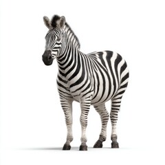 Realistic and Lively Zebra Standing Proudly in Front of White Background, Showcasing Unique Black and White Stripes
