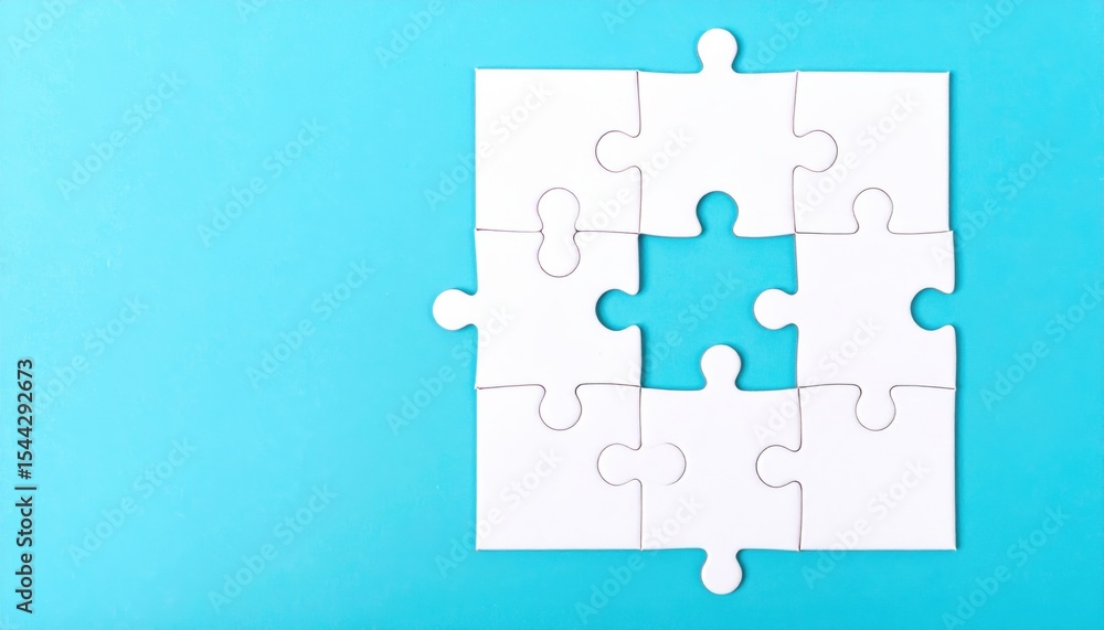 Poster abstract arrangement of empty puzzle pieces on a solid background perfect for concepts of completion