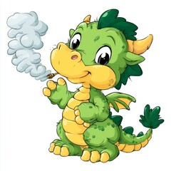 Fototapeta premium Cute cartoon dragon character with friendly expression and whimsical smoke, perfect for children’s illustrations and fun designs