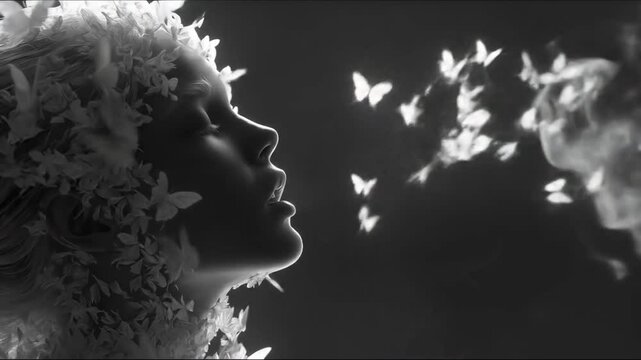 Woman with Butterflies, Breath, and Dark.