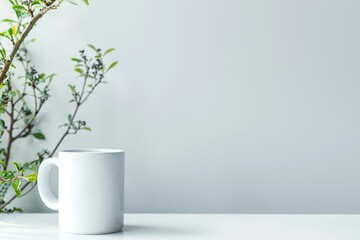 High Detail Image of White Mug on White Surface Mockup
