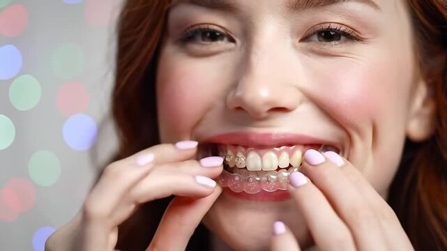 Smiling Woman with Clear Dental Aligners