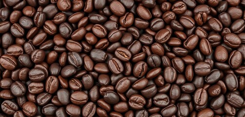 Obraz premium Dark roasted coffee beans, close-up texture background, food, espresso