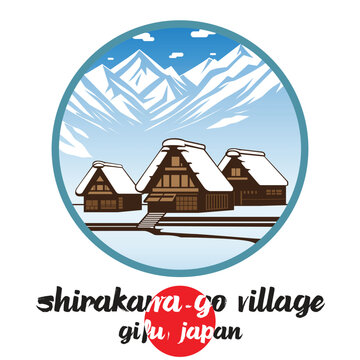 Circle Icon Shirakawa-go Village. Vector illustration
