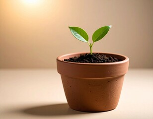 Tiny Green Sprout in Cracked Clay Pot