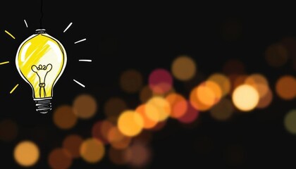 Hand-drawn light bulb sketch, whimsical style, bright idea concept, brainstorm, illustration