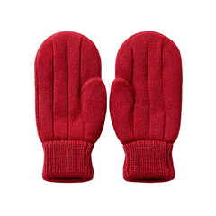 Pair of Cozy Red Knit Mittens for Warmth and Comfort During Cold Winter Days Transparent background or png