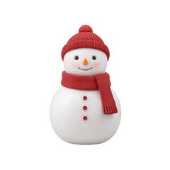 Fototapeta premium Whimsical Snowman with Red Scarf and Hat for Holiday Seasonal Decorations and Winter-Themed Celebrations Transparent background or png
