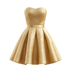 Elegant gold strapless dress with intricate texture and flowing skirt perfect for formal occasions and special events Transparent background or png