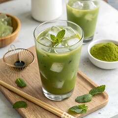 green smoothie with kiwi and mint