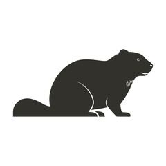 Fototapeta premium Minimalist Black Beaver Silhouette – Stylized Forest Rodent Icon with Negative Space on Cream Background