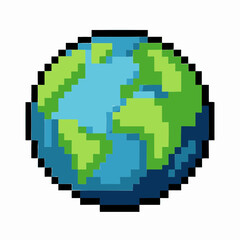 Obraz premium Pixelated Earth Globe with Green Continents and Blue Oceans 