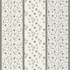 Set of Seamless Holiday Patterns with Stars, Swirls and Confetti