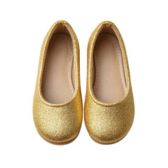 Sparkling Gold Flat Shoes for Children with Shiny Glitter Finish and Comfortable Fit for Fashionable Young Girls Transparent background or png