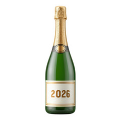 Sparkling Champagne Bottle for Celebration and New Year’s Eve Party with 2026 Label Design Transparent background or png